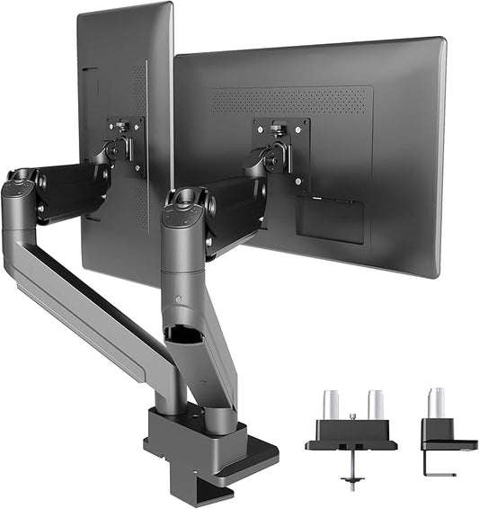 Claiks Dual Monitor Mount for Max 35 inch Screens Stand up to Max 89 lbs, Ergonomic Gas Spring Heavy-Duty Adjustable Monitor Arm, with Clamp and Grommet Base, VESA Mounting Holes 75&100mm, Black