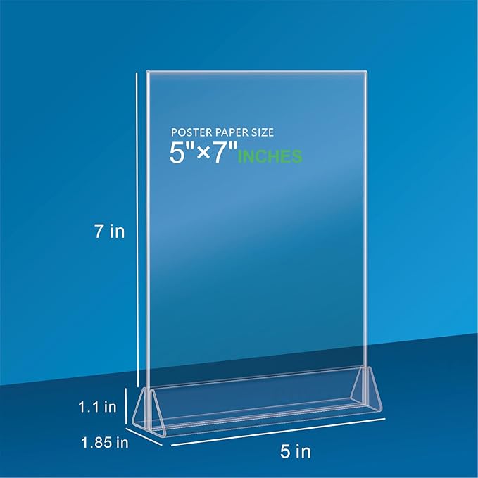 Acrylic Sign Holder 5x7 - 8 Pack Clear Paper Holder - Vertical Double-Sided Table Display Stand - Acrylic Desktop Picture Frame,Vendor Booth Display Items - Suitable for Restaurants Office Store