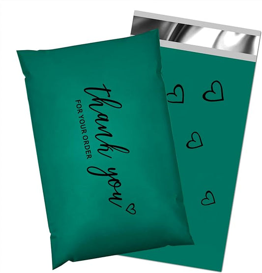JinRuiKJ Thank You Poly Mailer 6x9 Inch 100 PCS, Shipping Bags for Clothing, Packaging Bags for Small Business, Strong Adhensive, Waterproof and Tear-Resistant Mailing Envelopes, Forest Green
