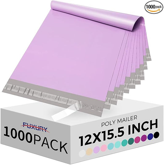 Fuxury Poly Mailers 12x15.5 Inch 1000 Pack, Bulk Shipping Bags for Clothing, Strong Adhesive Shipping Envelopes for Small Business Suppliers,Waterproof Mailers Poly Bags Mailing Envelopes Light Purple