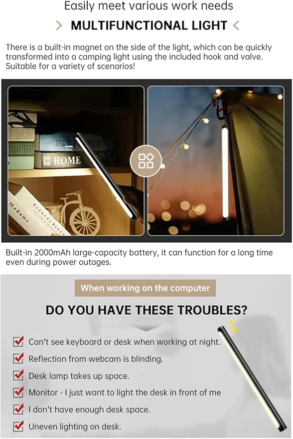 Computer Light with Clamp, Desk Lamp, Lamps for Office, 5500K Ultra Bright Adjustable Dimming, Desk Lights for Computer, Outdoor use.