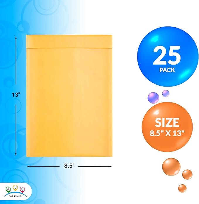 ABC PACK & SUPPLY Gold Kraft Bubble Mailer Envelopes, 8.5 x 13 Inches. 25 Pack Mail Padded Envelopes Self Seal. Kraft Bubble Mailers. Tear-Resistant Mailing Envelope Padded. Sturdy Paper Mailer