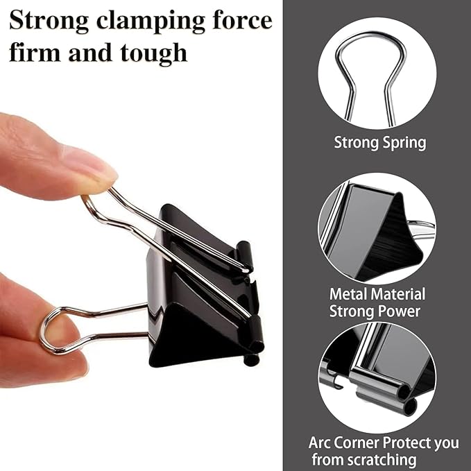 208 Pack Binder Clips Paper Clamps Assorted Size (Black) with Box, Jumbo, Large, Medium, Small, Mini and Micro,6 Sizes for Office, School and Home