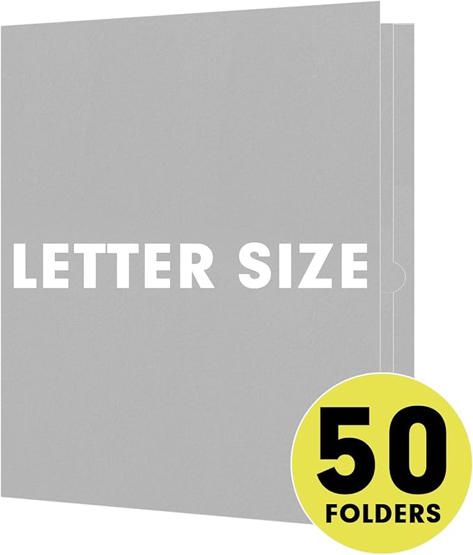 Two Pocket Folders, RAZCC 50 Pack 2 Pocket Folders Fit Letter Size Paper, Paper Folders with Pockets for School Office Business Home, Grey