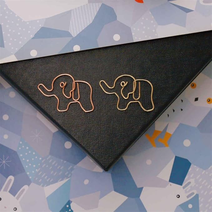 OWLFAVO 36pcs Elephant Shape Paper Clips with Clear Box, Rose Gold and Yellow Gold, Funny Cute Paperclips Bookmarks Planner Clips for Fun Office Supplies School Gifts Wedding Decoration