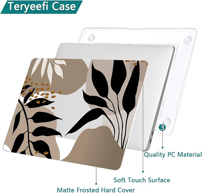 Teryeefi Compatible with MacBook Pro 13 inch Case 2020 2021 2022 2016-2019 Model M1 & M2 A2338 A2251 A2289, Hard Shell Keyboard Cover for Touch Bar, Tropical Leaf, Leaves