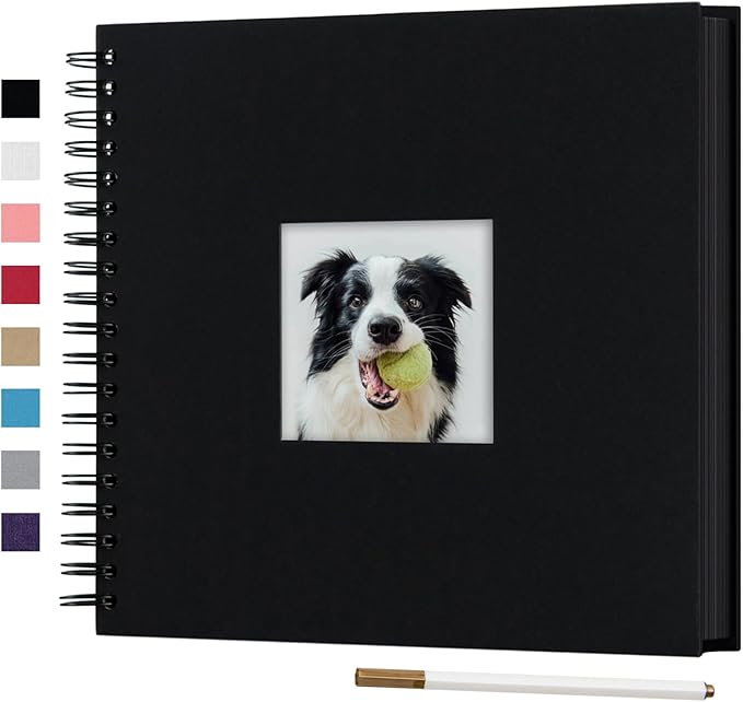 10 x 10 Inch DIY Scrapbook Photo Album with Window Design Cover 80 Pages Craft Paper Memory Book for Weeding Anniversary Travel and Baby (Black)