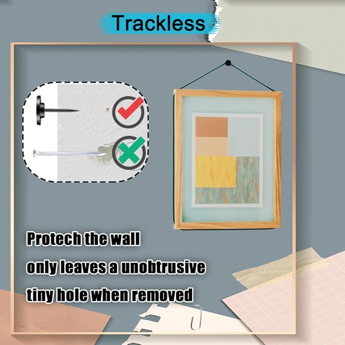 50 Pcs Push Pins for Bulletin Board, Metal Black Thumb Tacks for Picture Photo Hanging, Small Nails Flat Thumbtacks for Drywall Cork Board , Wall Tack Pins for Shadow Box Office Home Decorative