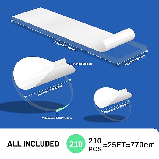 Double Sided Heavy Duty Extra Strong Adhesive Tape -210pcs Nano Tape Sticky Adhesive Dots -Indoor/Outdoor General Purpose Mounting Tape for Securing Picture Frames, Carpets(25FT)