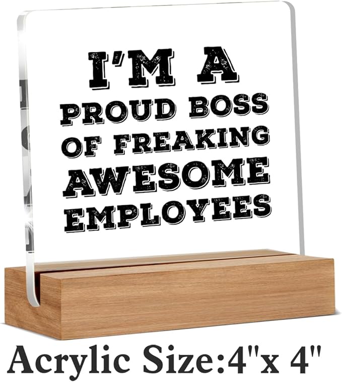 Funny Boss Day Gifts for Women Men, Bosses Gifts, Birthday Gift for Bosses Male Female, I'm A Proud Boss Office Decorative Signs Plaque for Desk
