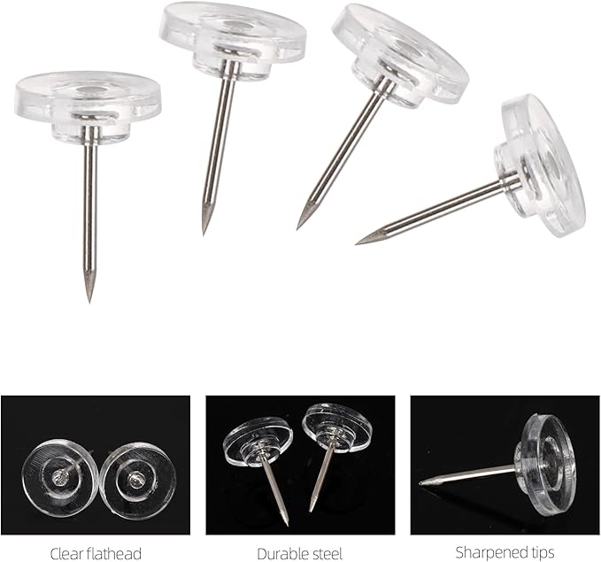 300 Pcs Push Pins Clear Thumb Tacks Pins Clear Flat Head Thumb Tacks Thumb Tack Decoration