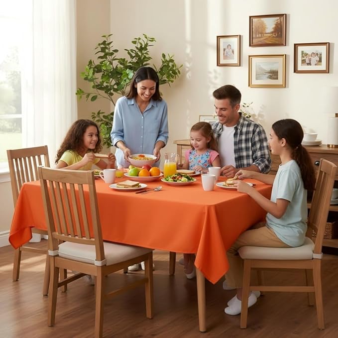sancua Rectangle Tablecloth - 70 x 108 Inch - Stain and Wrinkle Resistant Washable Polyester Table Cloth, Decorative Fabric Table Cover for Dining Tables, Buffet Parties and Camping, Orange