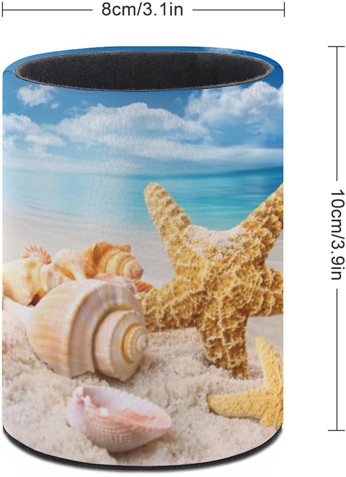 Beach Starfish Seashell Pen Holder Pencil Organizer Cute Pencil Cup Desk Decor Makeup Brush Holder PU Multifunctional Office Suppliesfor Home Classroom School