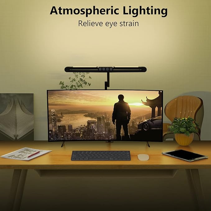 Micomlan Desk Lamp with Clamp, Architect Led Desk Lamp for Home Office with Remote Control, 24W Ultra Bright Auto Dimming Computer Light Adjustable Table Light for Working Workbench (Remote)
