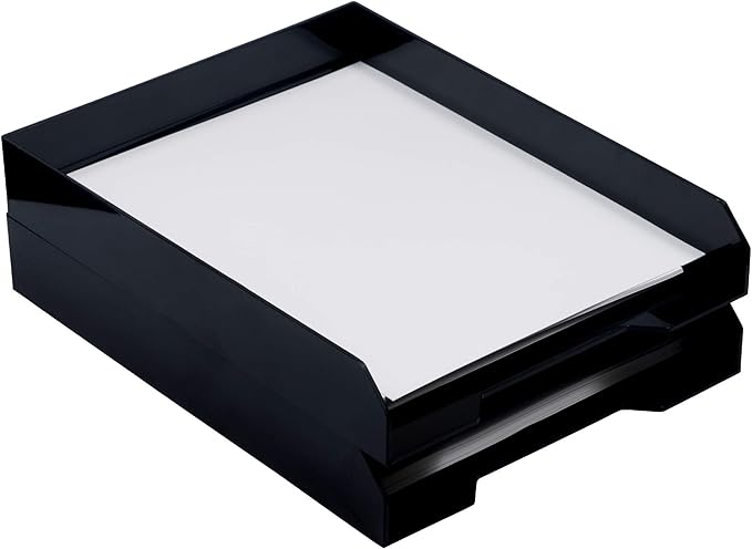JAM PAPER Stackable Paper Trays - Black - Desktop Document, Letter, & File Organizer Tray - 2/Pack