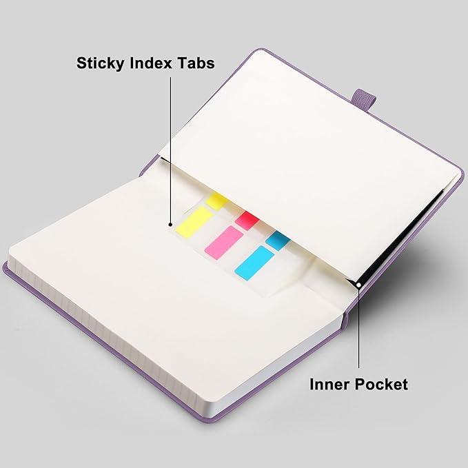 RETTACY Graph Grid Paper Notebook, 192 Pages, A5 Medium Size (5.7'' x 8.3''), 5 Squares per Inch, Leather Hardcover, 100 GSM Thick Paper, for School, Students, Math, Engineering (Purple)