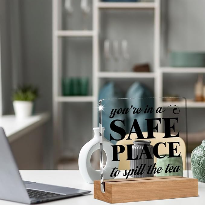Counseling Therapy Office Decor, School Counselor Therapist Gifts, Social Worker Office Decorations, You're in A Safe Place Decorative Desk Signs Acrylic Plaque