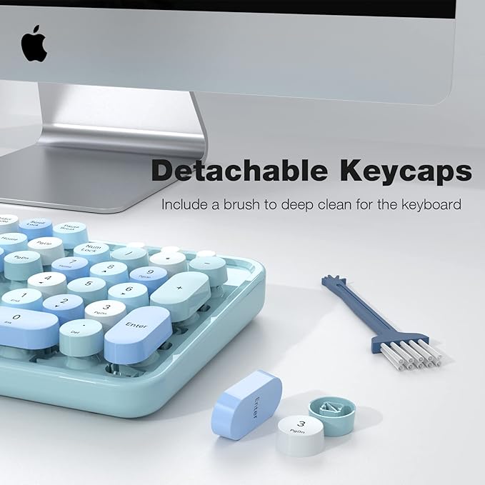 Wireless Keyboard and Mouse Combo, MOWUX Colorful Computer Full Size 2.4G Plug and Play Wireless Typewriter Keyboard and Mouse Set for Windows, Computer, Desktop, PC, Notebook (Blue Colorful)