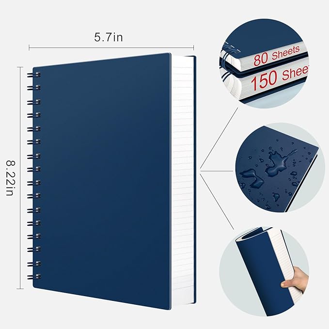 AHGXG Spiral Notebook College Ruled - Spiral Journal A5 Smal Notebooks for Work, 100GSM Thick Paper, Plastic Hardcover, for Office School Writing Notes,5.7" x 8.3", Bule