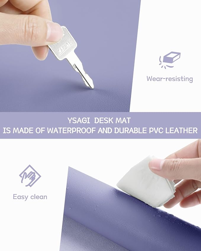 YSAGi Non-Slip Leather Desk Pad L Size, Waterproof Laptop Computer Desk Keyboard Mat, Table Protector Blotter Mat, Large Mouse Pad for Office/Work/Home/Decor(Lavender, 35.4" x 17")