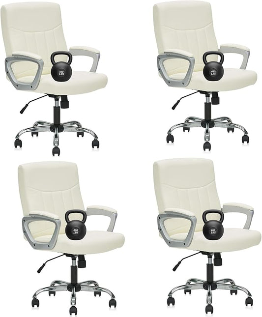 CLATINA Office Computer Desk Chair Executive Mid Back Chair Comfortable Ergonomic Managerial Chair Adjustable PU Leather Home Office Desk Chair Swivel, White 4PK
