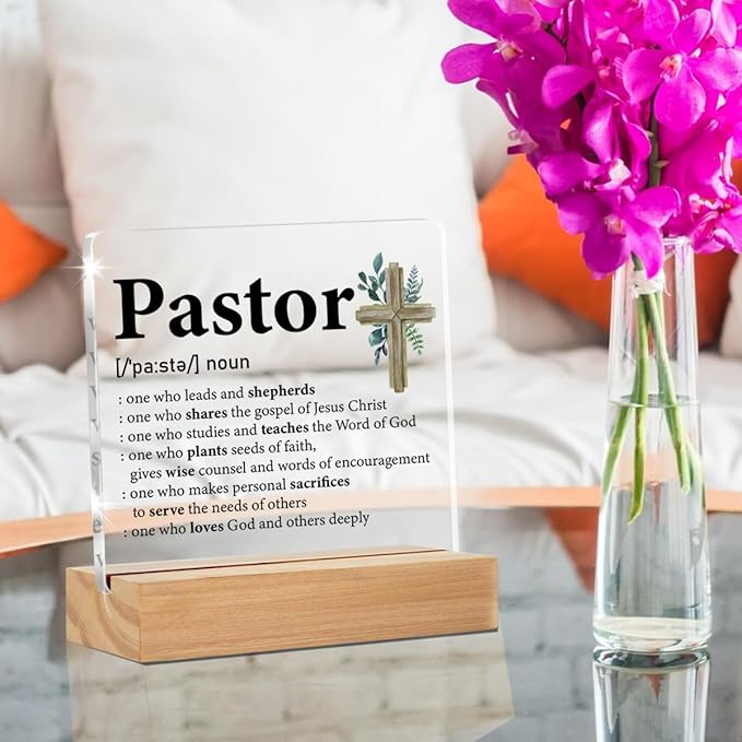 Pastor Definition Clear Desk Decorative Sign - Gift for Preacher, Church Leader - Thank You Home Acrylic Decor
