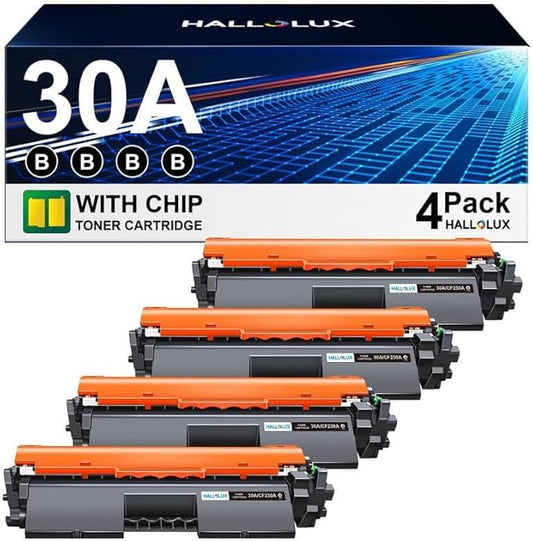 HALLOLUX 30A 30X Toner Cartridge 4-Pack Replacement for HP 30A 30X CF230A CF230X Toner to use with HP Pro MFP M227fdw M203dw M203d M227fdn M203dn M227sdn Printer (4-Black)