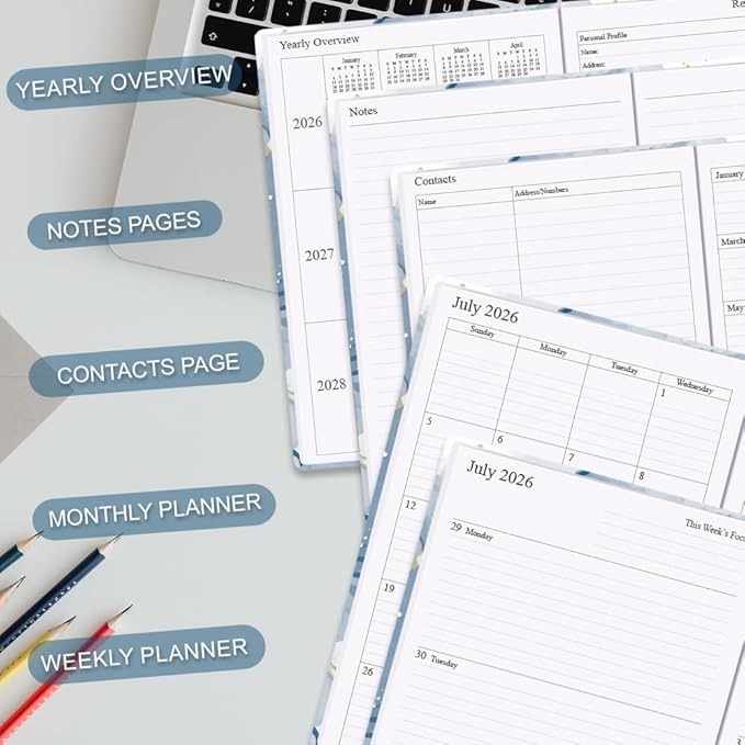 Planner 2026-2027 - 18 Months (Jan 2026 - Jun 2027) Agenda Planner 5.8" x 8.5", 2026-2027 Weekly & Monthly Planners with Hard Cover, Blue Watercolor