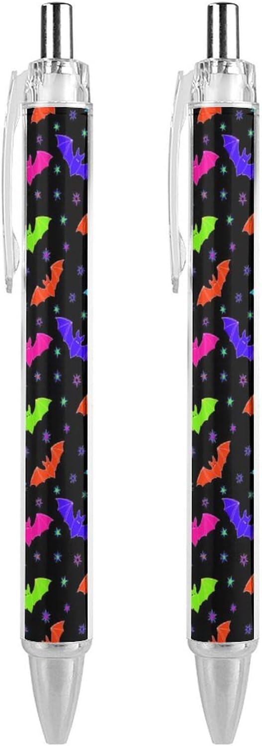 Cute Ballpoint Pens for Women, 0.5mm Refillable Black Ink Writing Pens with Comfortable Grip Halloween Cool Bats Ball Point Pen Writing Supplies 2 Pcs