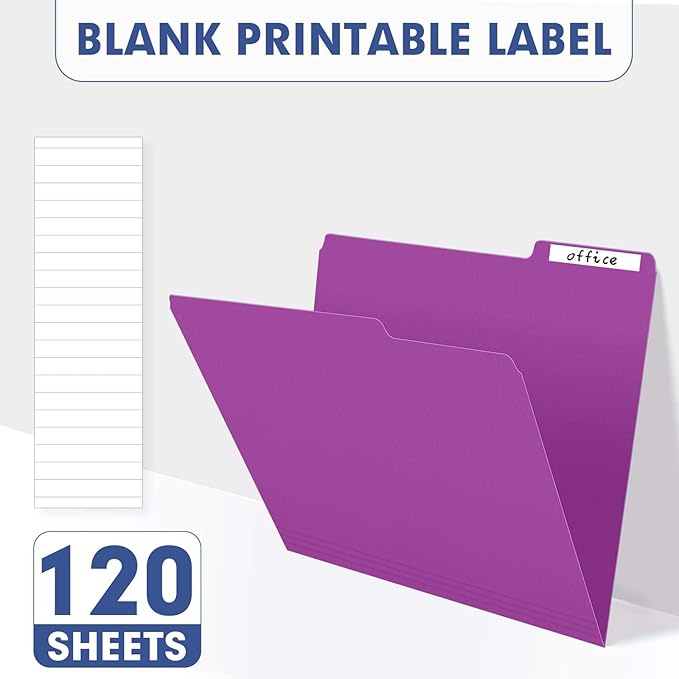 File Folder, PANDRI 120 Pack File Folder, 1/3 Cut Tab, Letter Size, Filing Folder for Office School Business, Rosepurple