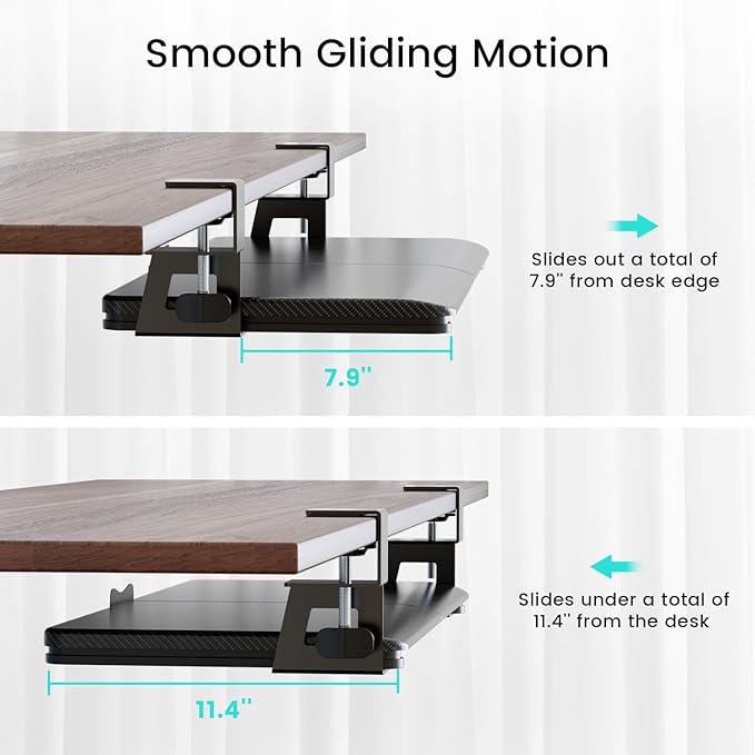 Large Keyboard Tray Under Desk Slide Out with Extra Sturdy C Clamp Mount System,26'' (30'' including Clamps) x11 Slide-Out Keyboard Drawer Under Desk for Typing,Keyboard Mouse Tray,Black