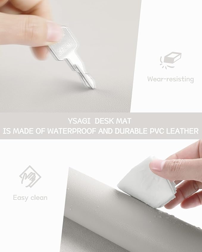 YSAGi Non-Slip Leather Desk Pad L Size, Waterproof Laptop Computer Desk Keyboard Mat, Table Protector Blotter Mat, Large Mouse Pad for Office/Work/Home/Decor(Apricot Gray, 35.4" x 17")