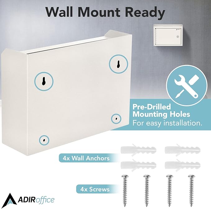 Adir Suggestion Box with Slot and Lock - Money Drop Box with Lock, Cash Dropbox - 9.8x7.5x3.4 Inches Wall Mount Donation Box - Metal Deposit Box in White