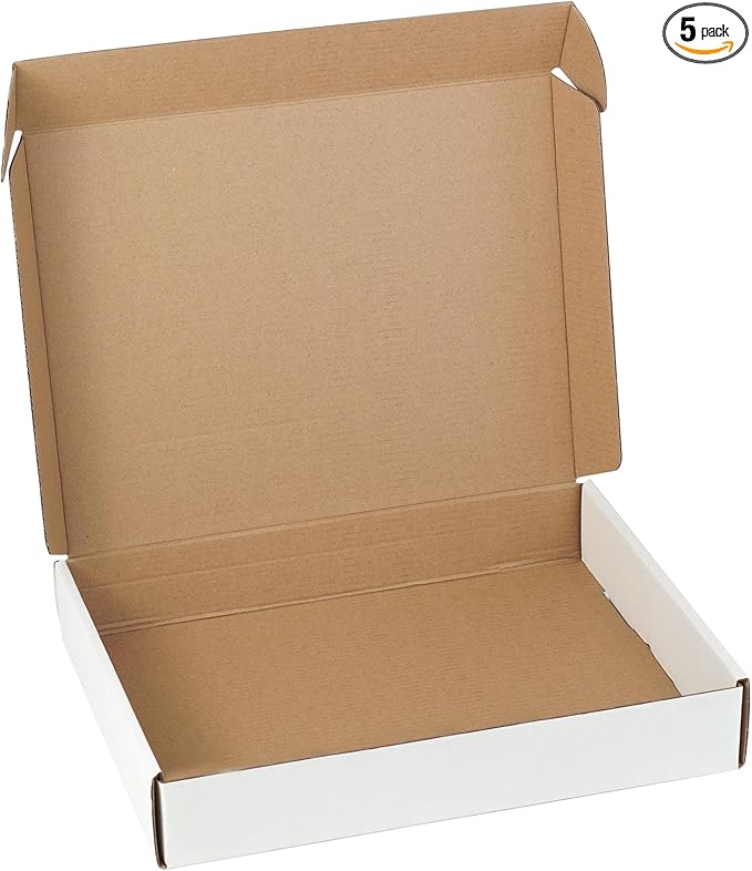 13"x10"x2" Shipping Boxes Set of 5, White Corrugated Cardboard Box Literature Mailer