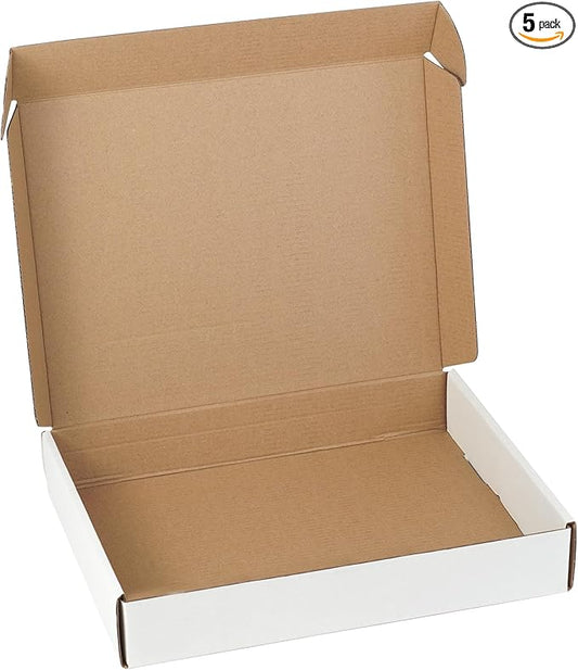13"x10"x2" Shipping Boxes Set of 5, White Corrugated Cardboard Box Literature Mailer