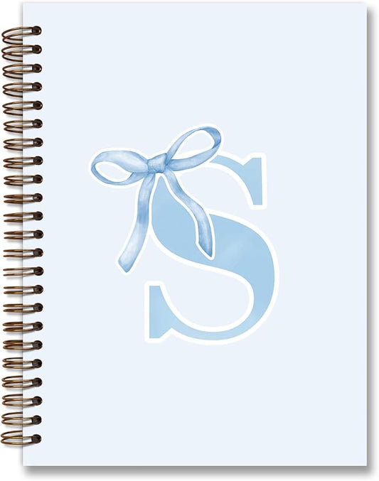 Initial S Notebook Journal,Personalized Teen Girl Gifts,Coquette Trendy Preppy Blue Bow Spiral Notebook,Monogrammed Gifts for Women Teen Girl,College Ruled Hardcover Spiral Notebook 5.5 x 8.3