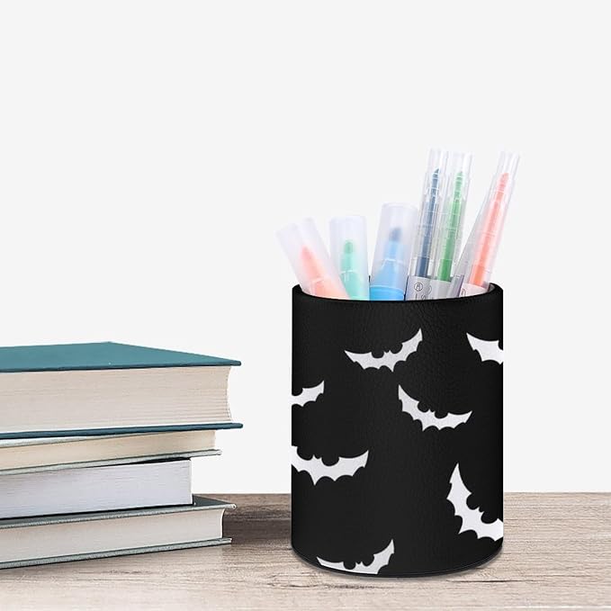 Halloween Bat Pen Holder Pencil Organizer Cute Pencil Cup Desk Decor Makeup Brush Holder PU Multifunctional Office Suppliesfor Home Classroom School