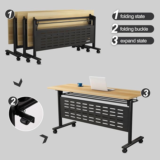 Foldable Conference Table, Folding Conference Room Table with Wheels, Flip Top Mobile Training Table, Rolling Seminar Meeting Tables for Office Training Room Classroom (4pack 63in)