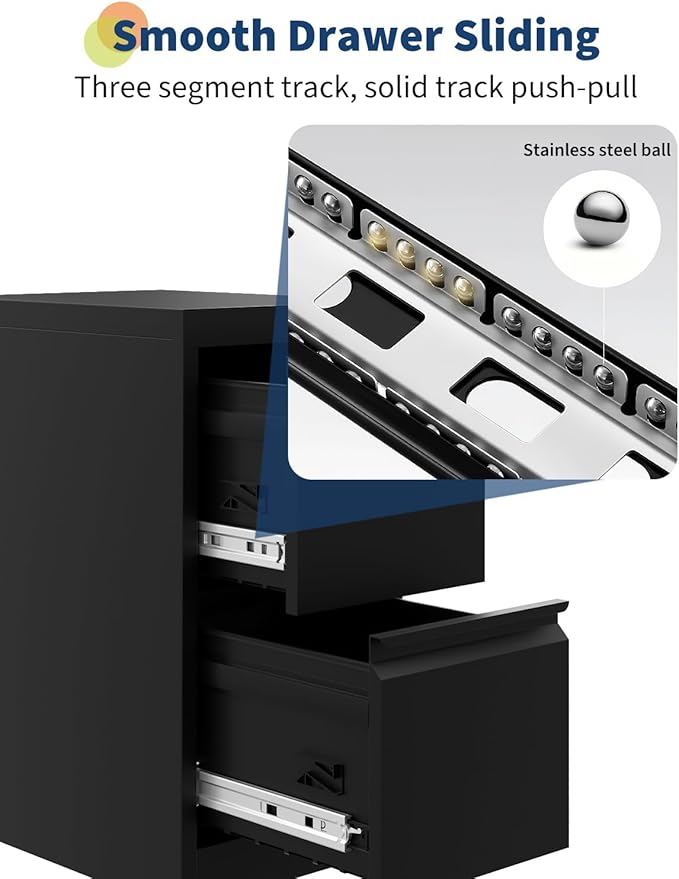 GarveeHome File Cabinet with 2-Drawer Lock - Vertical Metal Filing Cabinet for Letter/Legal Size Documents - Heavy Duty File Storage for Home Office | Requires Assembly, Black