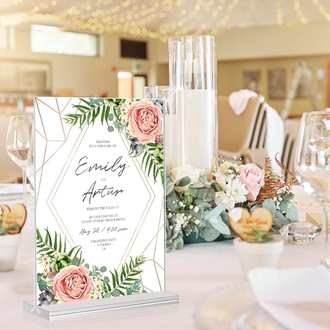 9 Pack Acrylic Sign Holder, 5 x 7 Double-Sided Acrylic Stands, Clear Display Stand, Table Top Sign Paper Holders, Vertical Menu Holder for Restaurant Office Store Home Party