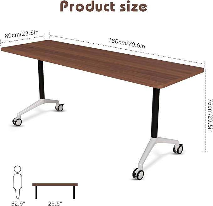 Conference Room Table with Flip-Top Design for Dynamic Meetings, Business Table Computer Desk with Heavy-Duty Frame,Foldable Seminar Meeting Tables for Home Office (4, A, 70.8IN)