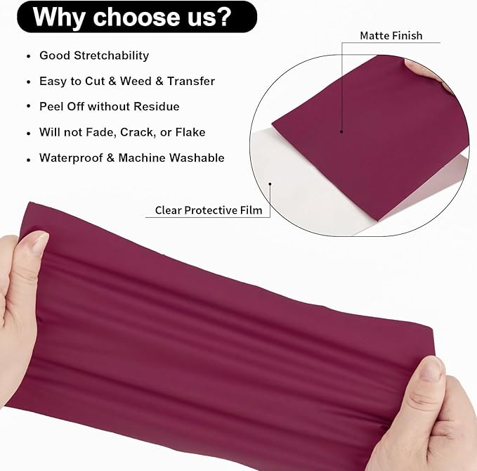 VINYL FROG Heat Transfer Vinyl Roll HTV Vinyl - 12" x5ft Burgundy Iron on Vinyl for T-Shirts, Heat Press Vinyl for DIY Craft Designs (Burgundy)