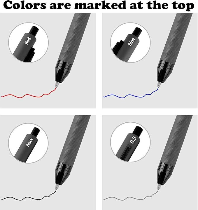 4 in 1 Multi Function Refillable and Retractable Multi Color Pen,Black Red Blue Ballpoint Pen and 0.5mm Multicolor Pencil, Multicolor Pen Gift for Journaling (Grey)
