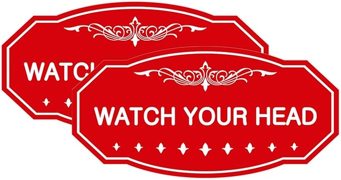 Signs ByLITA Victorian Watch Your Head Sign (Red) - Small 2 Pack