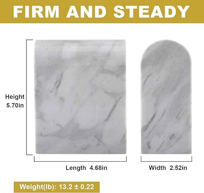 Koville Greek Natural Marble Bookends for Shelves, Book Ends for Heavy Books, 13LBS Ultra Heavy Duty Book Holders, Triumphal Arch Bookends Office Bookshelf Decor for CDs/Video Games(Volakas)