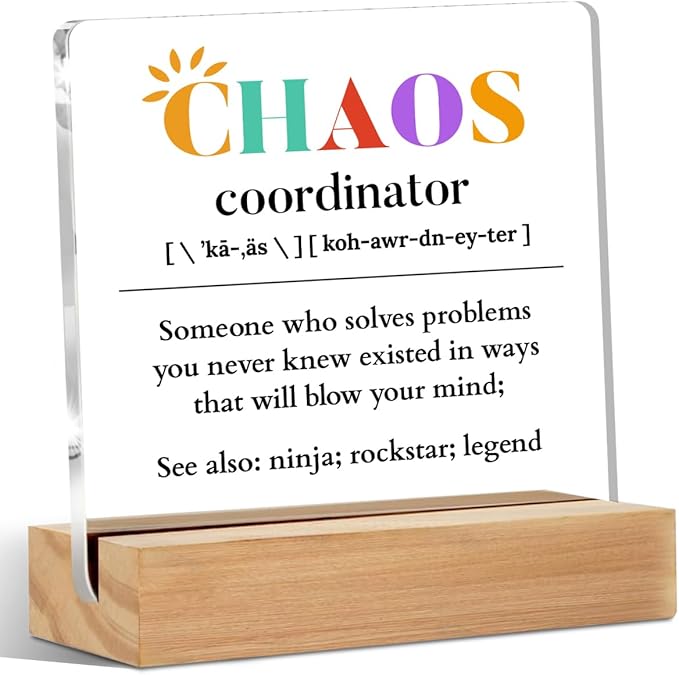 Christmas Thank You Gifts, Chaos Coordinator Gifts Table Desk Decor, Thank You Gifts for Women Coworkers Boss Nurse, Office Gifts Acrylic Sign, Teacher Boss Lady Gifts, Acrylic Plaque with Stand, Office Home Bedroom Decor