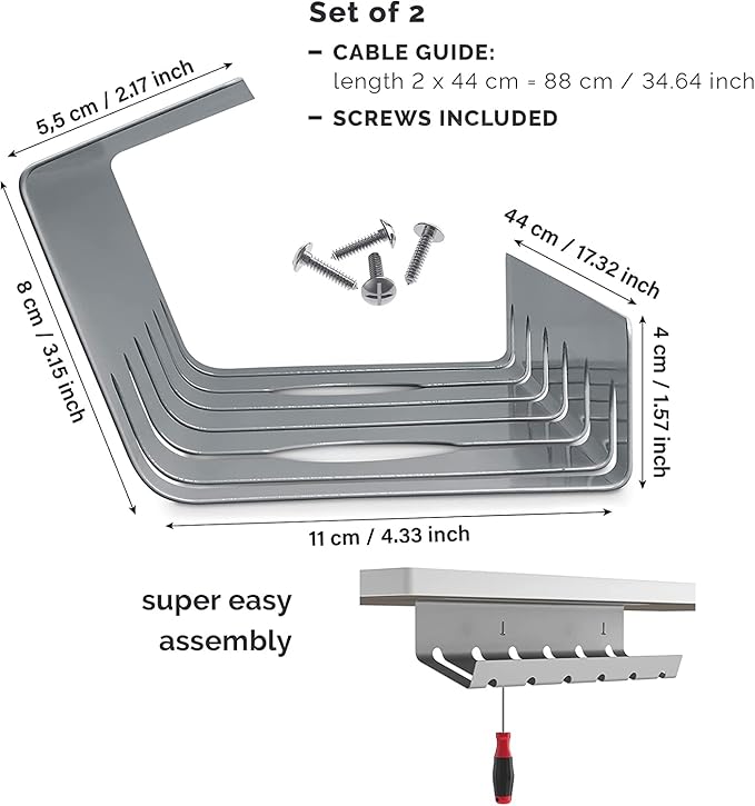PAMO Cable Management Under Desk for Easy mounting Under-Table I Set of 2 - with 10X Cable Ties I Desk Organizer for Office/Home Office Table Thoughtful Cable Tray Holder