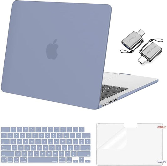 MOSISO Compatible with MacBook Air 13 inch Case 2025 2024 2023 2022 M4 A3240 M3 A3113 M2 A2681, Plastic Hard Shell&Keyboard Cover&Screen Film&Type C for MacBook Air 13.6 inch Case, Lavender Gray