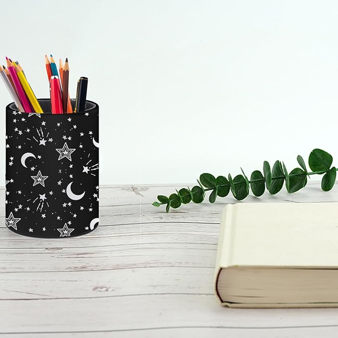 Star Moon Pen Holder Pencil Organizer Cute Pencil Cup Desk Decor Makeup Brush Holder PU Multifunctional Office Suppliesfor Home Classroom School