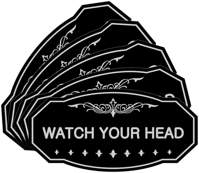 Signs ByLITA Victorian Watch Your Head Sign (Black/Silver) - Medium 5 Pack